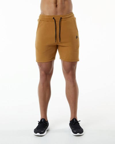 Almond Alphalete Interlock Knit 6" Short | QWIBAD587