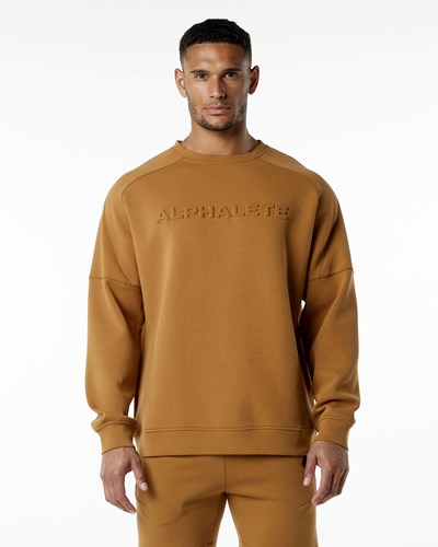 Almond Alphalete Relaxed Interlock Knit Pullover | RNJQHM381