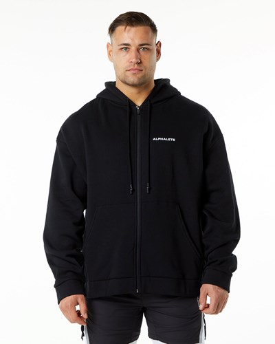 Black Alphalete Brushed Fleece Full-Zip Hoodie | REPCQF074