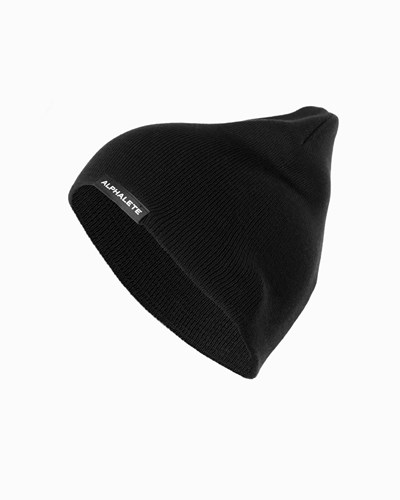 Black Alphalete Cotton Knit Beanie | PKOJMZ103