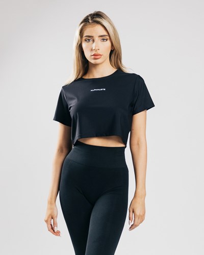 Black Alphalete Cropped Lightweight Short Sleeve | KZFHUY514