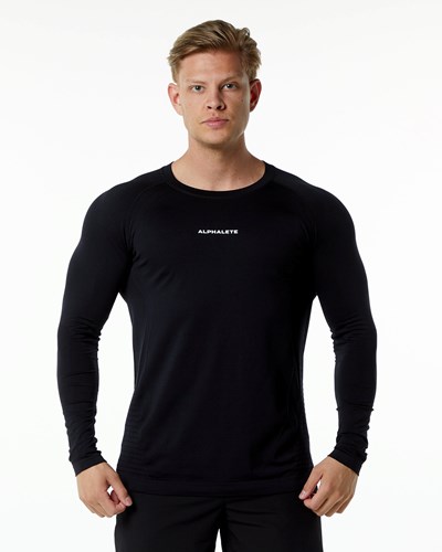 Black Alphalete High Performance Seamless Long Sleeve Tee | BKJZAR105