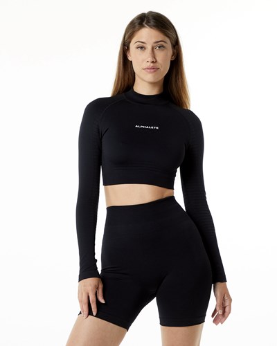 Black Alphalete High Performance Seamless Long Sleeve Tee | FJNUDX510