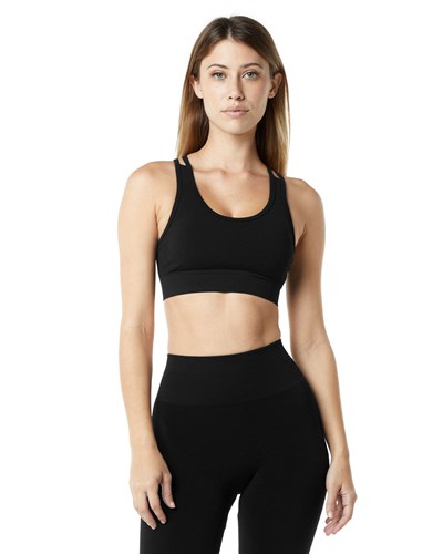 Black Alphalete Medium-Impact Seamless Sports Bra | DZVGJP475