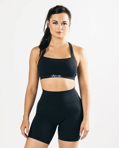 Black Alphalete Medium-Support Racer Back Sports Bra | HEKYVP480