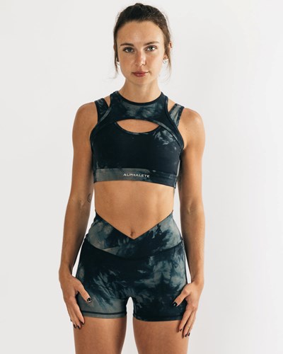 Black Oil Stain Alphalete Medium Impact Bra | WOXVSJ170