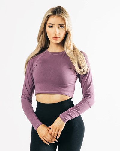 Black Plum Alphalete Cropped Premium Long Sleeve | QADIST491