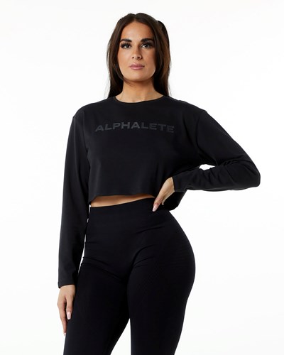 Blackout Alphalete Oversized Performance Long Sleeve Crop | CGNJKV341