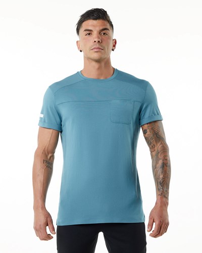 Blue Lagoon Alphalete Premium Short Sleeve Pocket Tee | JXFHML352