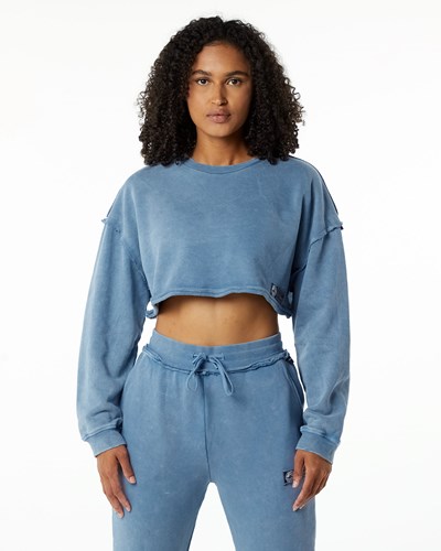 Celestial Blue Alphalete Heavyweight Washed Terry Crop Pullover | HPYCBJ087