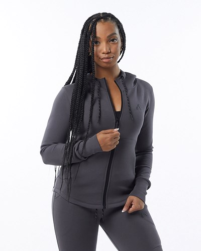 Charcoal Alphalete Interlock Knit Full-Zip Hoodie | CPTIAU852