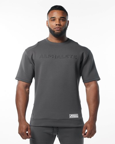 Charcoal Alphalete Interlock Knit Pullover | HJPVUD758