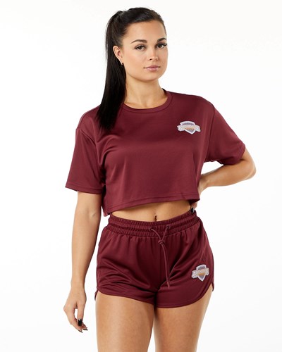 Crimson Alphalete Oversized Crop Jersey | LMWYRJ054