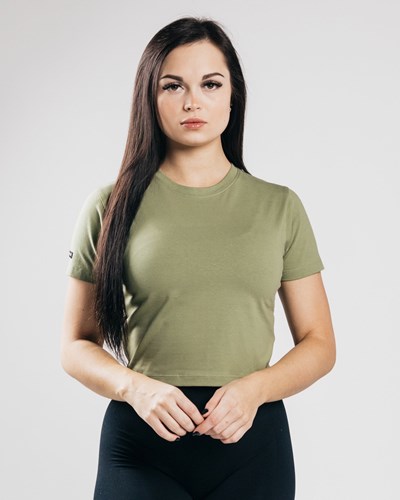 Dusty Olive Alphalete Fitted Performance Crop Top | URQBNT574