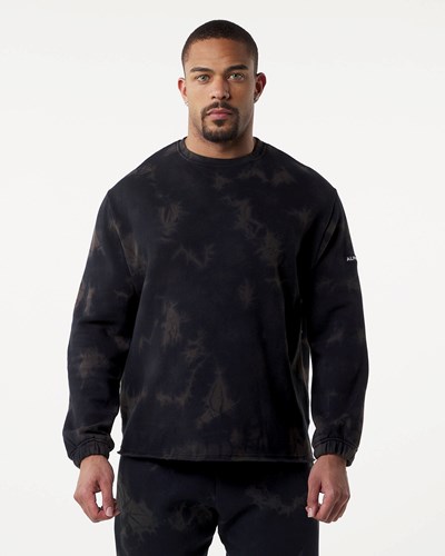 Faded Black Alphalete Washed Fleece Sweater | JOXWUQ594