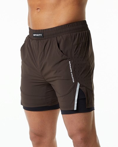 Fudge Brown Alphalete Compression Lined Woven Training Short | TJMHWL263