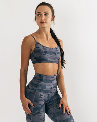 Grey Canvas Camo Alphalete Medium Impact Bra | ZVBQWL208