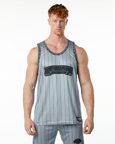 Grey Pinstripe Alphalete Relaxed Fit Jersey | UAMZSG308