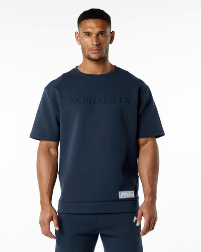 Harbor Navy Alphalete Relaxed Interlock Knit Pullover | QMNXIL374