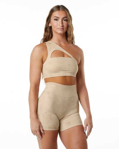 Hazelnut Alphalete Medium-Impact Luxury Sports Bra | VUIQZX820