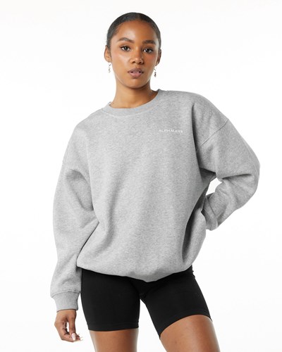 Heather Grey Alphalete Brushed Fleece Crewneck Sweater | NBIHOE150