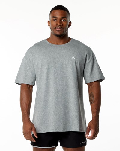 Heather Grey Alphalete Drop Shoulder Tee | KESPFJ476