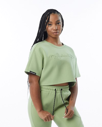 Light Green Alphalete Interlock Knit Crop Pullover | RSTMIC021