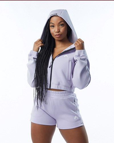 Lilac Alphalete Interlock Knit Crop-Zip Hoodie | PEHASD582