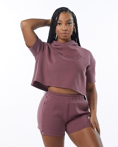 Mauve Alphalete Interlock Knit Crop Hoodie | DJAULF514