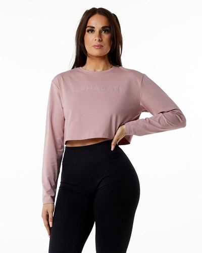 Mauve Alphalete Oversized Performance Long Sleeve Crop | PVBAKN795