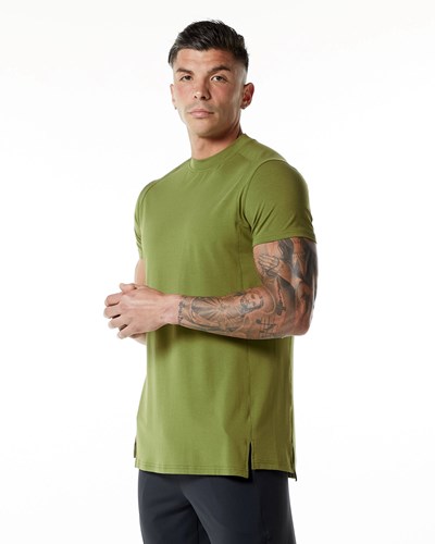 Moss Green Alphalete High-Neck Premium Short Sleeve Tee | BUNRVJ279