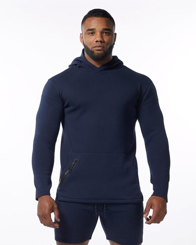 Navy Alphalete Fitted Interlock Knit Hoodie | LZBAPH476