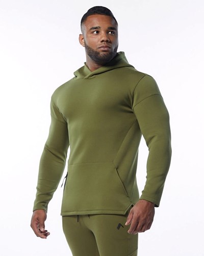 Olive Alphalete Fitted Interlock Knit Hoodie | MNRVUB207