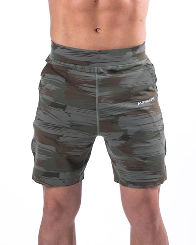 Olive Canvas Camo Alphalete 4-Way Stretch 8" Short | WCABMY708