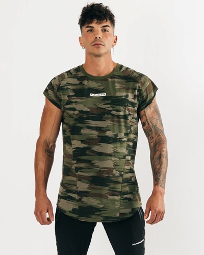 Olive Canvas Camo Alphalete High Performance Sleeveless Tee | VWHLXA145