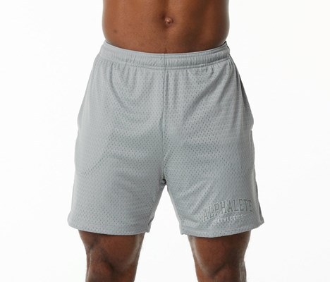 Oyster Grey Alphalete Luxury Lined 4-Way Stretch Mesh Short | EOTLUR195