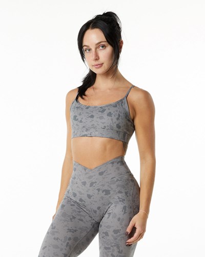 Pebble Print Stone Grey Alphalete Single Brushed Bra | CGXLIQ248