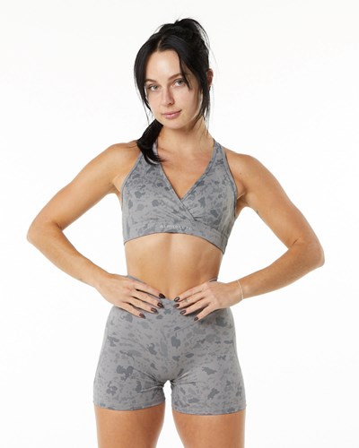 Pebble Print Stone Grey Alphalete Single Brushed Bra | MTLNXK598