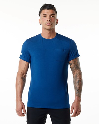 Persian Blue Alphalete Premium Short Sleeve Pocket Tee | ZIHRUV085