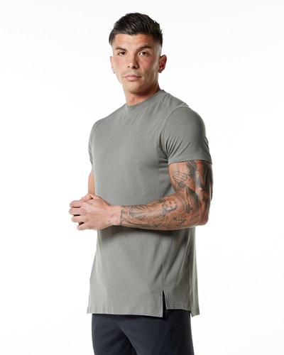 Stone Grey Alphalete High-Neck Premium Short Sleeve Tee | CHNTAG193