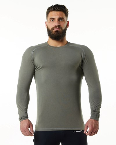 Stone Grey Alphalete Premium Epaulette Long Sleeve Tee | OENFQH374