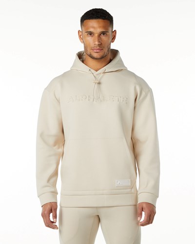 Vanilla Alphalete Relaxed Interlock Knit Hoodie | JLYNOS582