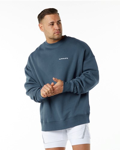 Whale Blue Alphalete Brushed Fleece Crewneck Sweater | NXGZDM740