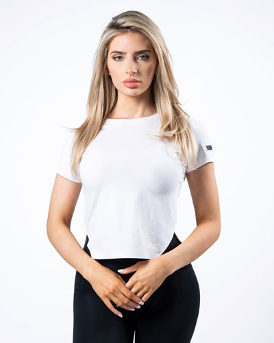 White Alphalete Boatneck Cropped Premium Short Sleeve | GEUHLO387