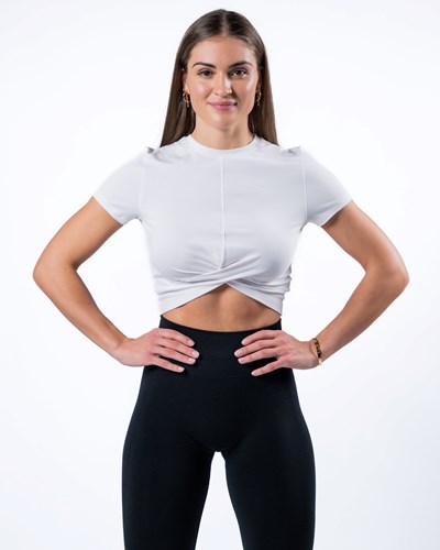 White Alphalete Cropped Premium Short Sleeve | NGRCXQ634