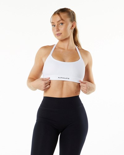 White Alphalete Double Brushed Bra | LRNHAI893