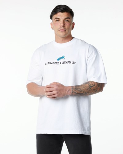 White Alphalete Heavyweight Oversized Tee | YRMBQP579