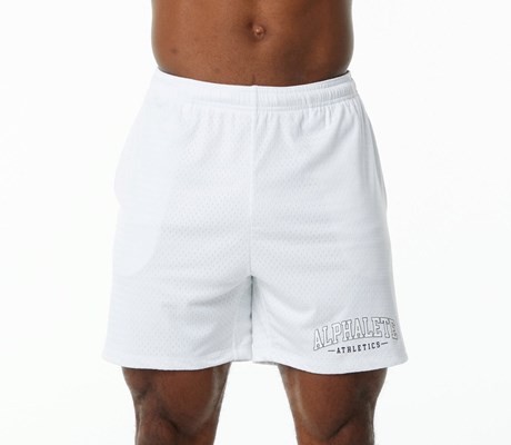 White Alphalete Luxury Lined 4-Way Stretch Mesh Short | UQSBZG643