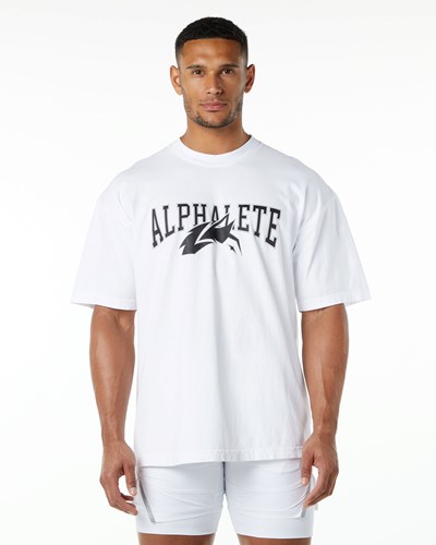 White / Black Alphalete Heavyweight Oversized Tee | CIZWLR948