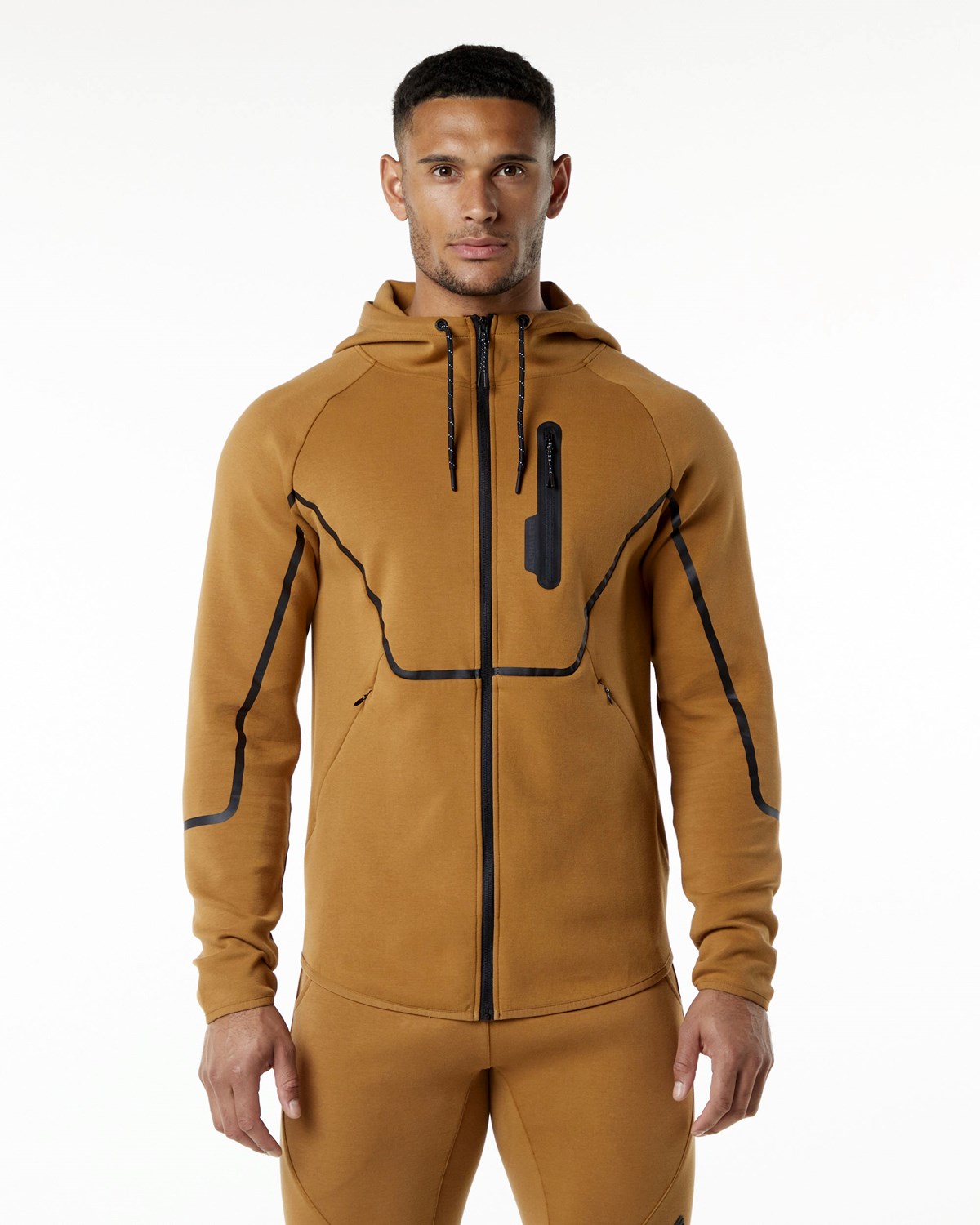 Almond Alphalete Interlock Knit Full-Zip Hoodie | VKYPSI704